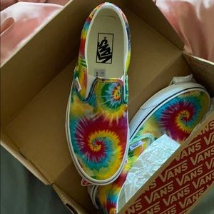 Rainbow tie-dye Van slip on